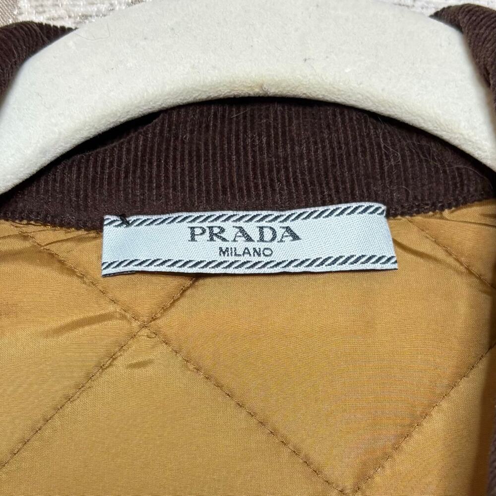 Prada Lightweight Re-Nylon Quilted Blouson Corduroy Collar Jacket in Cork Beige - Picture 4 of 8